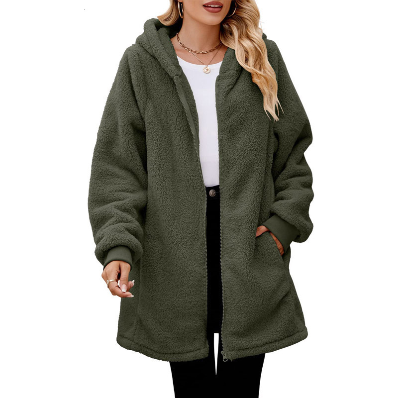 Winter New Loose Plush Women's Long Sleeved Hooded Zipper Cardigan Jacket