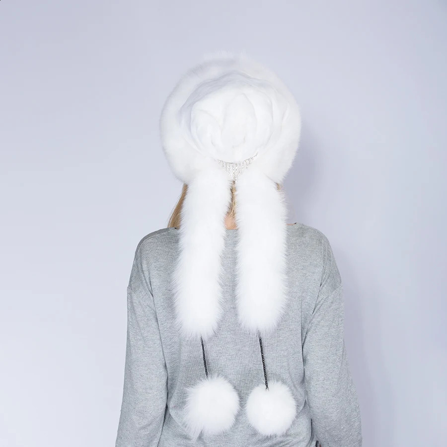 WNAORBM Real Rex rabbit Fox Fur Scarf Hat Soild White Winter Natural Hats Fashion n Keep Warm Young Lady 241105