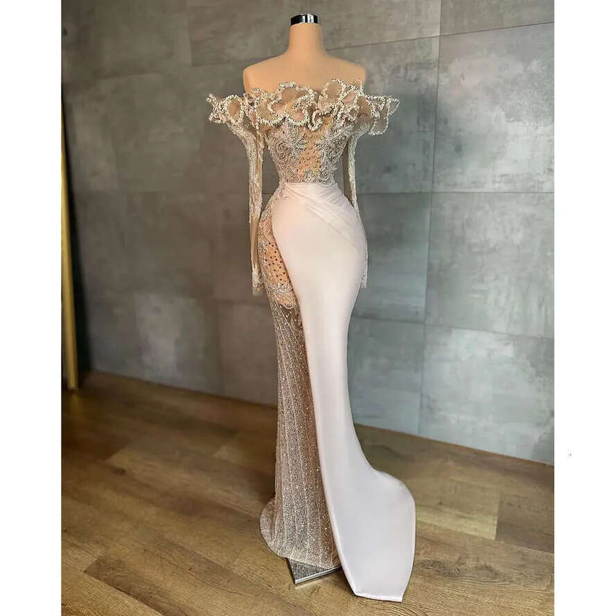 Beaded Ebi Aso Crystals May Prom Mermaid Satin Urious Evening Formal Party Second Reception Birthday Engagement Gowns Dress Robe De Soiree Zj