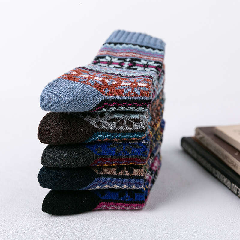shanshi men socks Winter New Men's Rabbit Wool Thickened Thick Thread Octagonal Flower Ethnic Style Women's Socks
