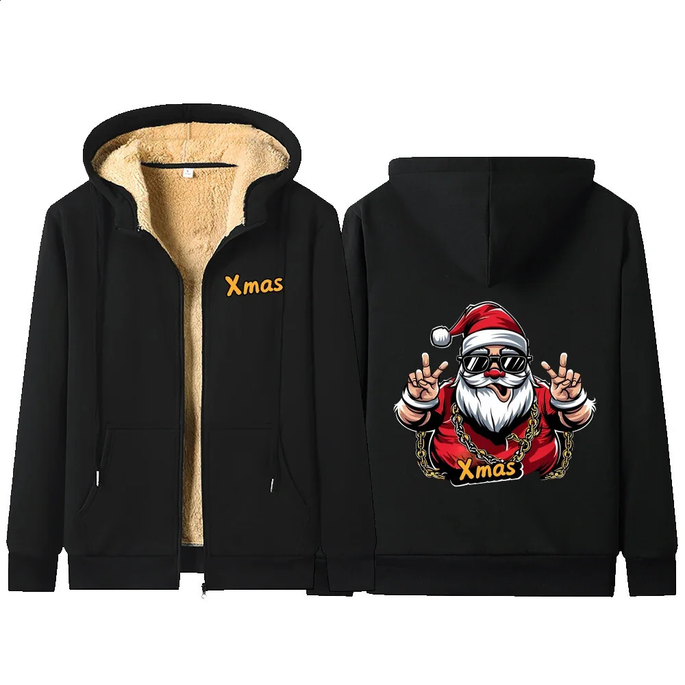 Merry Christmas Zipper Jackets Mens Funny Print Sweatshirt Day Hoodies Thicken Warm Coat Sports Hooded Cardigan Jacket 241105