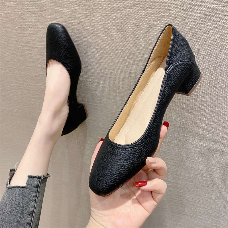 Square Toe Low Order For Women, Spring 2023 New Korean Version, Shallow Mouthed, Simple, Soft Leather, Comfortable, Niche Scoop Shoes