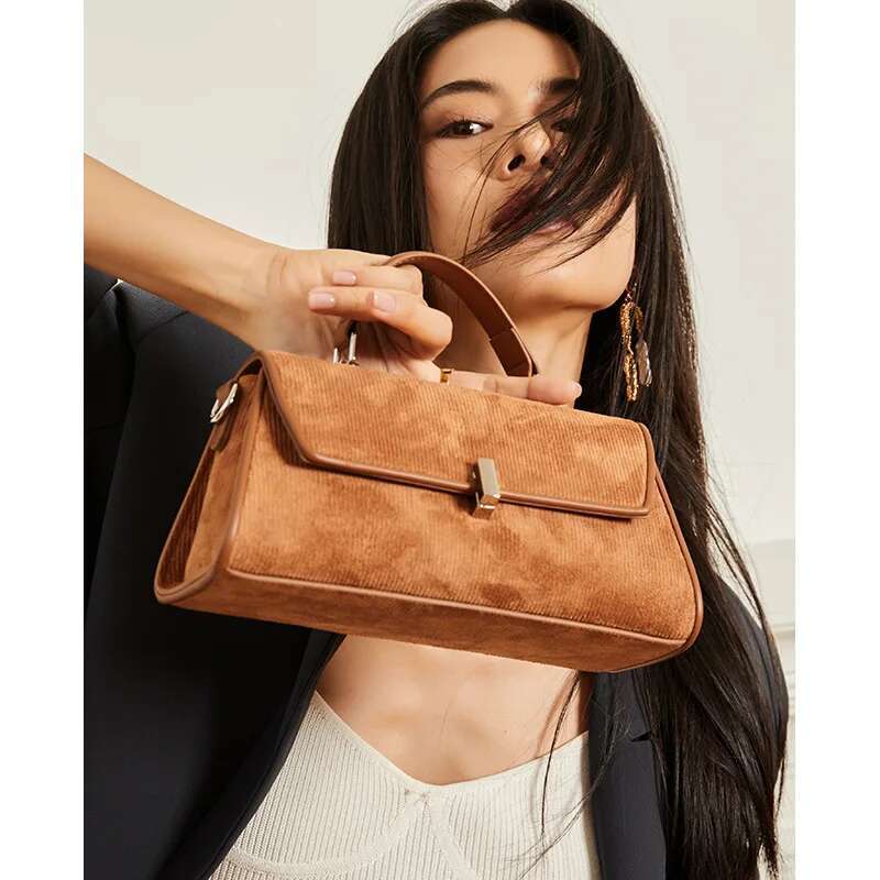 Designer Bag New Caramel Coffee Color Small Box Flap Bag Matte Suede + Split Leather Women Crossbody Shoulder Bag Daily-Use Winter Purse Saddle bag