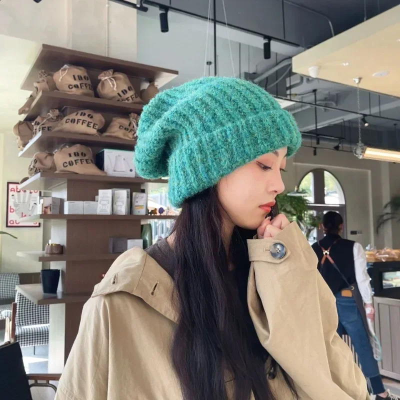 Winter Unisex Wool Hat Loose Big Head Circumference Knitted Hats Womens Korean Warm Oversized Skullies Beanies Christmas Gift 241105