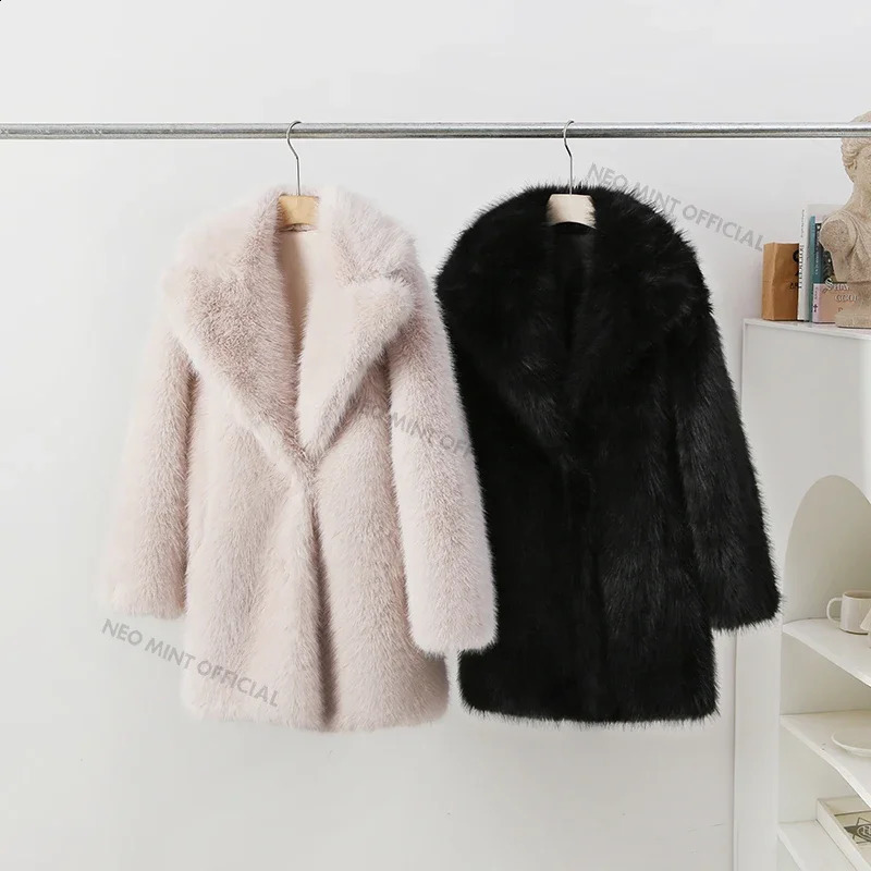 Lapels Faux Fur Coat Women 2024 Winter er Fluffy Fox Fur Jacket Furry Overcoats Stylish Long Outerwear 241105