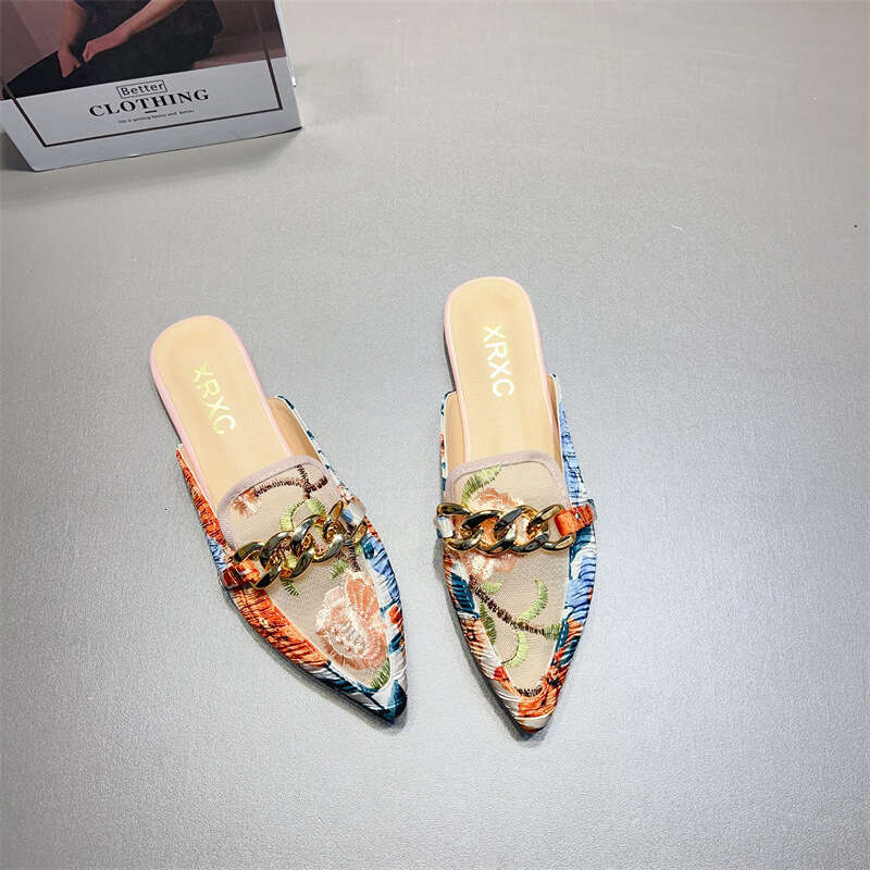Baotou Half Slippers Women's Ins Korean Edition Season New Fashionable Versatile Flat Bottom Lazy Embroidered Muller Shoes