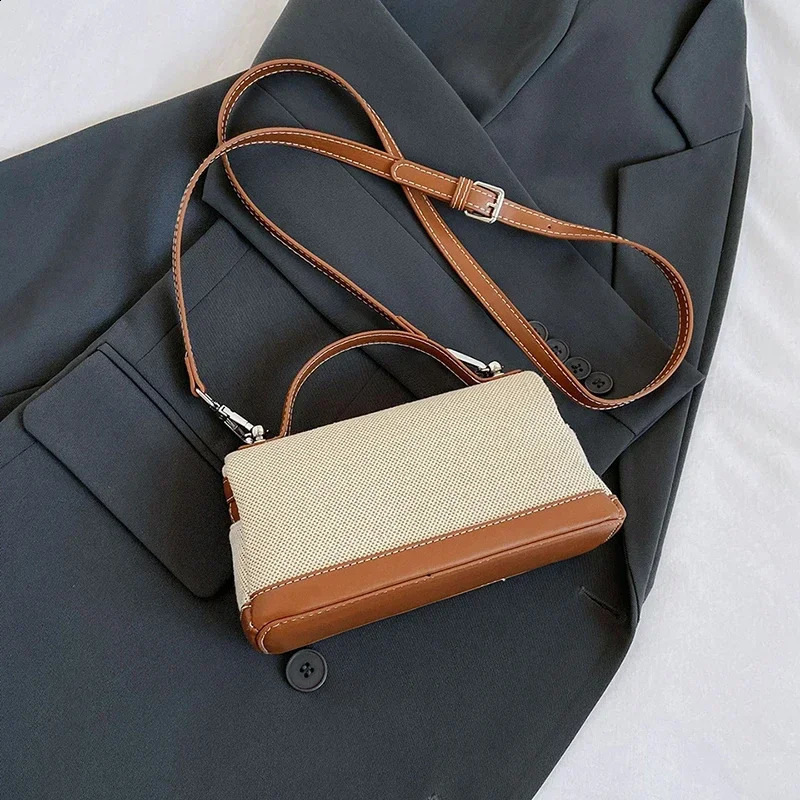 Color matching fashionable shoulder bag PU canvas splicing Versatile Crossbody Bag selling womens sewing handbag 241105