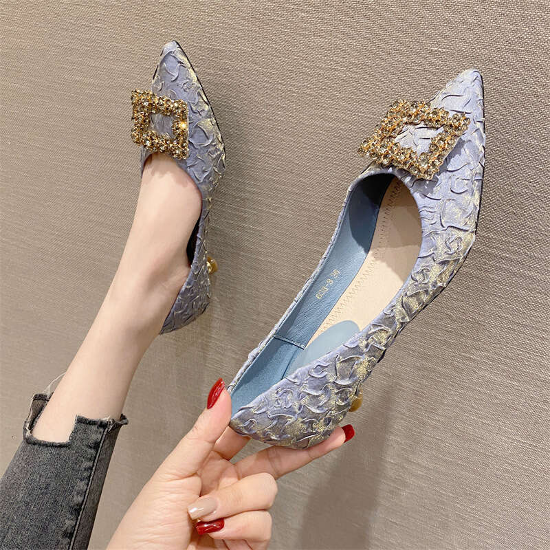 French Rhinestone Buckle Single For Women 2023 New Korean Style Temperament Sexy Pointed Toe High-Heeled Professional Shoes