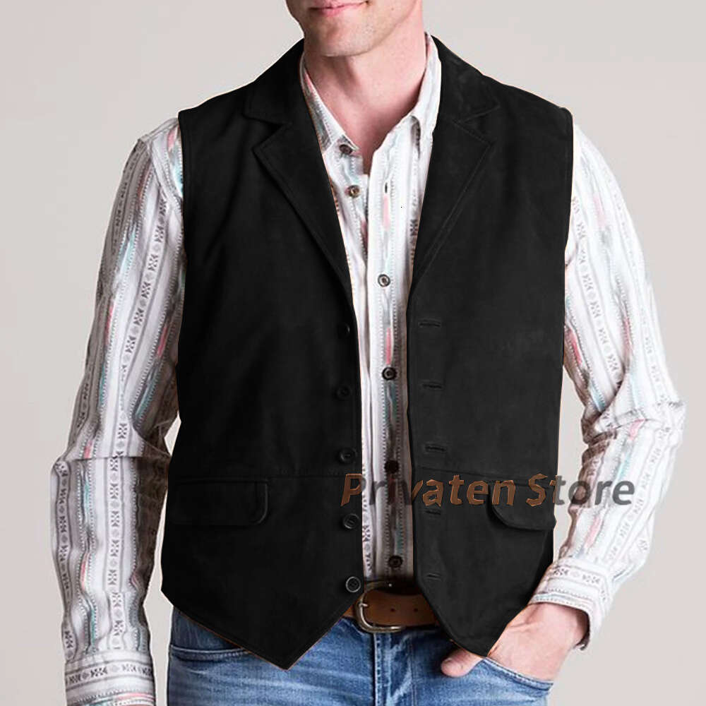 Men's Vest Suede Notched Lapel Single Breasted Casual Steampunk Jacket Plus Size Solid Button Cardigan Colete Mascuo