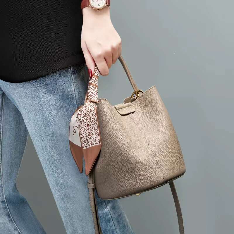 high quality cowhide new womens crossbody 2024 highend leather handbag classic bucket bag