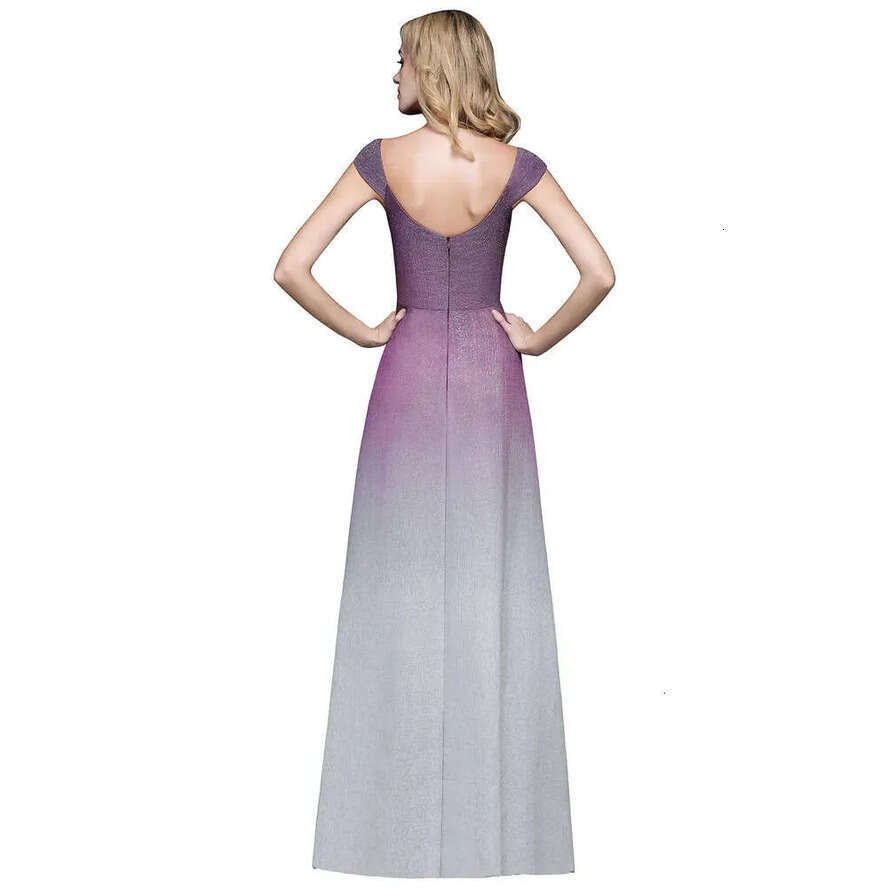 Sleeves A Cap Sequins E Long Prom Gradient Color Ruched Or Length Formal Party Evening Dresses Real Image Cps