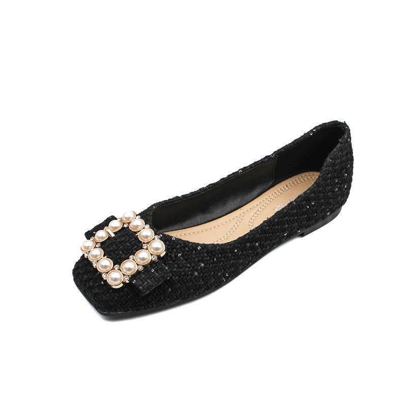 2023 Spring New Cloth Face Daily Versatile Square Head Shallow Mouth Large Flat Follow Women's Scoop Shoes