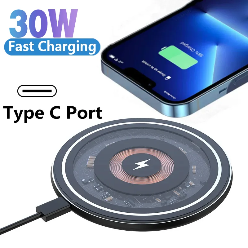 30W Wireless Charger Pad Stand for iPhone 14 13 12 11 Pro Max X Samsung Xiaomi Chargers Induction Fast Charging Dock Station