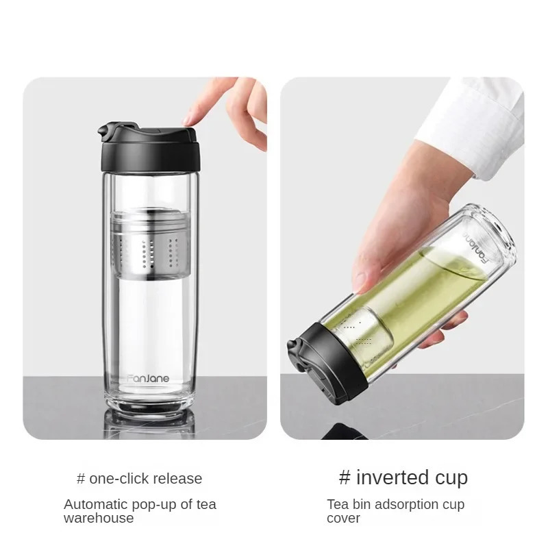 Creative tea glass magnetic separator with magnetic tea filter tea inhaler glass water bottle used for station wagons and business tea manufacturers 2