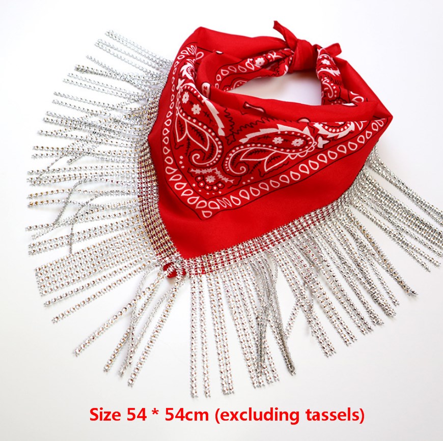 Stage Wear Diamond tassel handkerchief cashew headscarf hip-hop street dance headscarf cowboy party accessories
