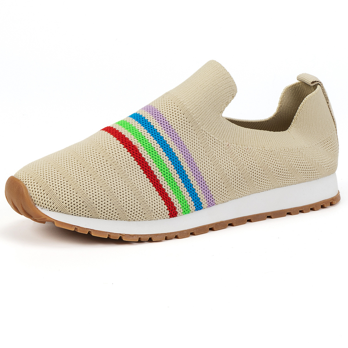 2024 Autumn New Large Flyknit Single Shoes Breathable One Step Stepping Women's Casual Knitted Mother Shoes