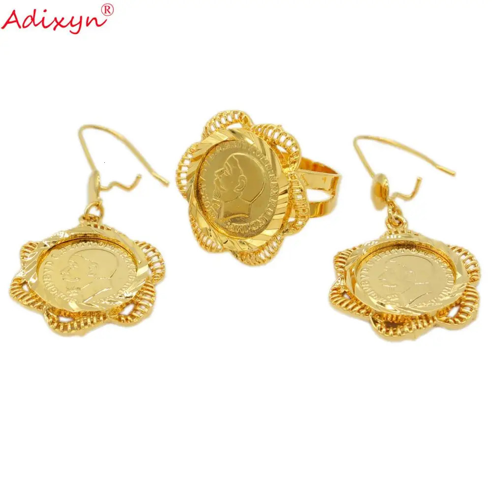 Adixyn Trendy Gold Coin Bracelet Necklace Earrings Ring Jewelry Set Female Bride Wedding Jewelry Gift N10093241105