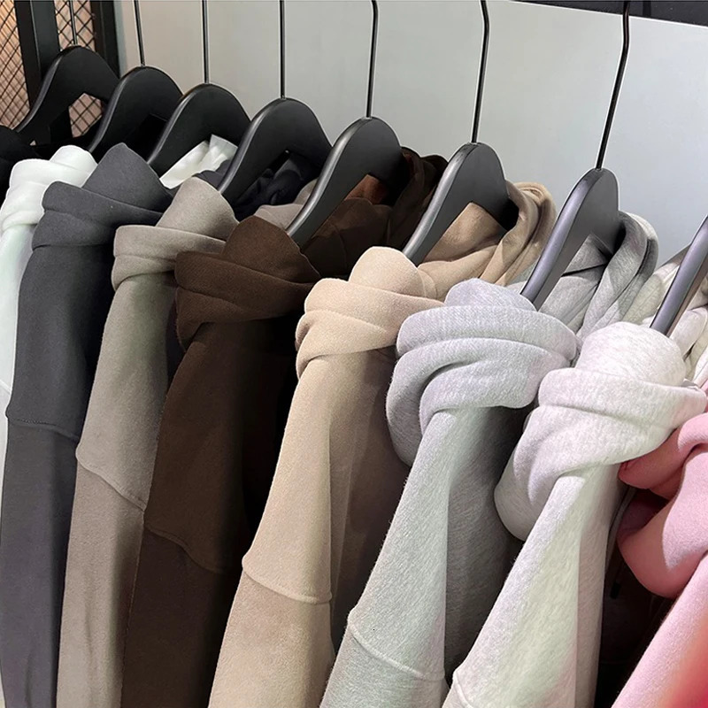 NXXTRESS Men Womans Sweatshirts Solid Drop Shoulder Korean Female Hooded Pullovers Thicken Warm Oversized Hoodies Cotton Tops 241104