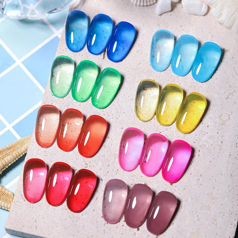 LILYCUTE 6Pcs 7ML Jelly Glass Gel Nail Polish Set Sea Blue Varnish Semi-transparent Nail Art Semi Permanent UV Gel Varnish 241105