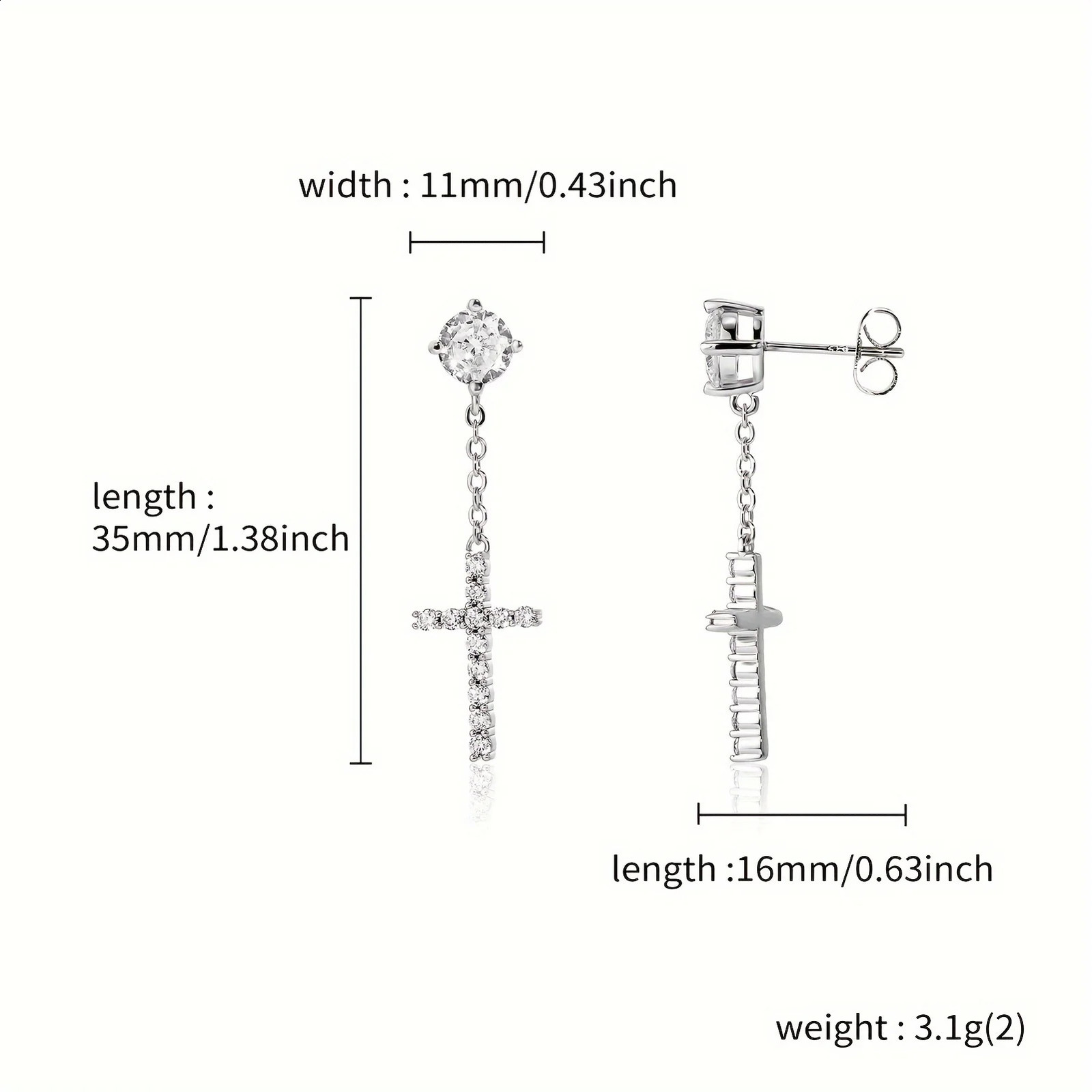 Hip Hop Cubic Zirconia Cross Pendant Stud Earrings For Men Iced Out Street Ware Jewelry Gift for Boyfriend 241105