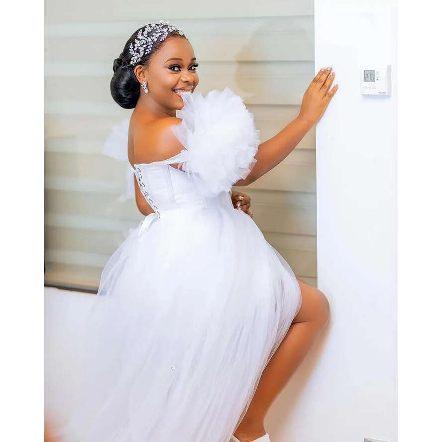 Ebi Arabic Aso White Bride Robes For Wedding Sweet Hear Tlong Sleeve A E Tulle Lace Ruffles African Women Bridal Shower Dresses Morning Robe Frican
