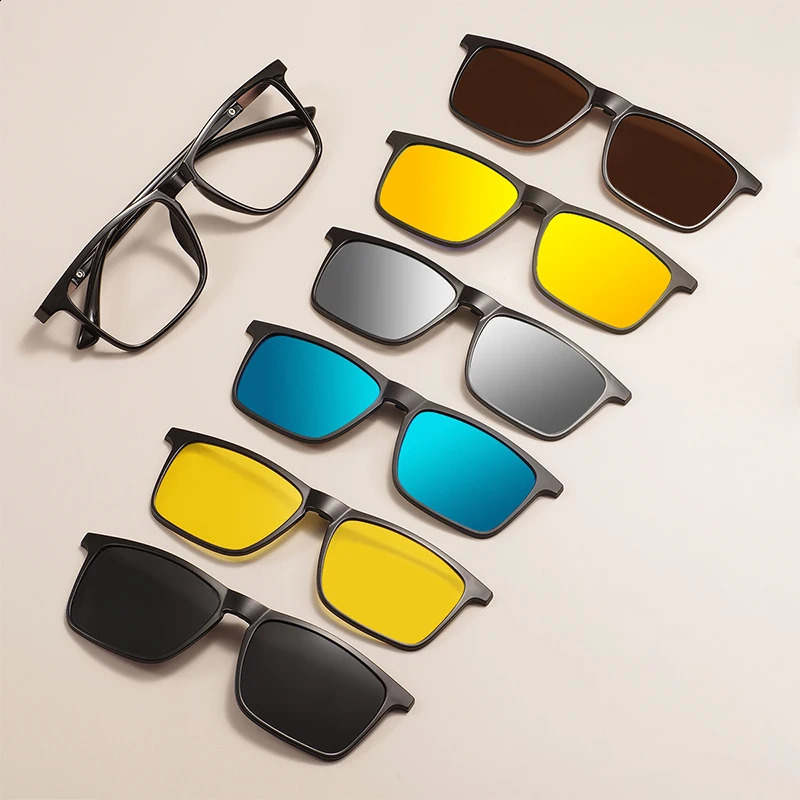 Men and Women Square Full Rim Glasses Frame Polarized Clip on Sunglasses With Colorful Clip Ons For Prescription Lenses 241105