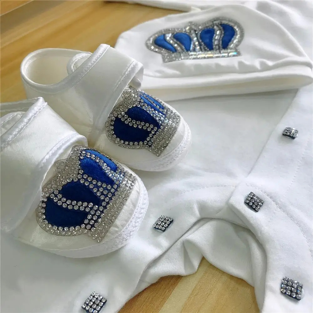Baby Hoodies Girls Boys Baby Cotton Clothing 4pcs Set Hats Shoes Gloves Welcome Life Crown Jewelry Angel Wings Pajamas 241105