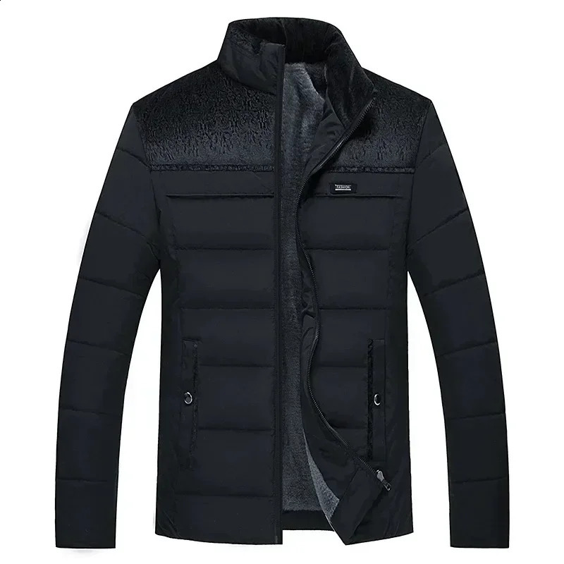 Mens Plush Thickened Parkas Stand Collar Winter Jacket Parker Coat Warm Thick Zipper Padded Overcoat for Men 241105