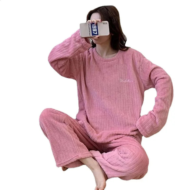Women Pyjamas Sets Warm Pajama Flannel Thick Homewear Long Sleeve Cartoon Sleepwear Female Pajamas Suit Wearable 2 Piece 241105