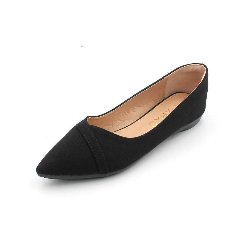2023 Fashion Pointed Shallow Mouth Single Women's Black Professional Scoop Versatile Soft Flat Bottom Large Work Shoes
