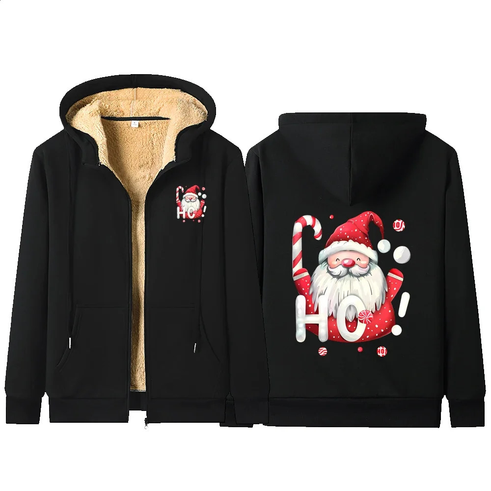Merry Christmas Zipper Jackets Mens Funny Print Sweatshirt Day Hoodies Thicken Warm Coat Sports Hooded Cardigan Jacket 241105