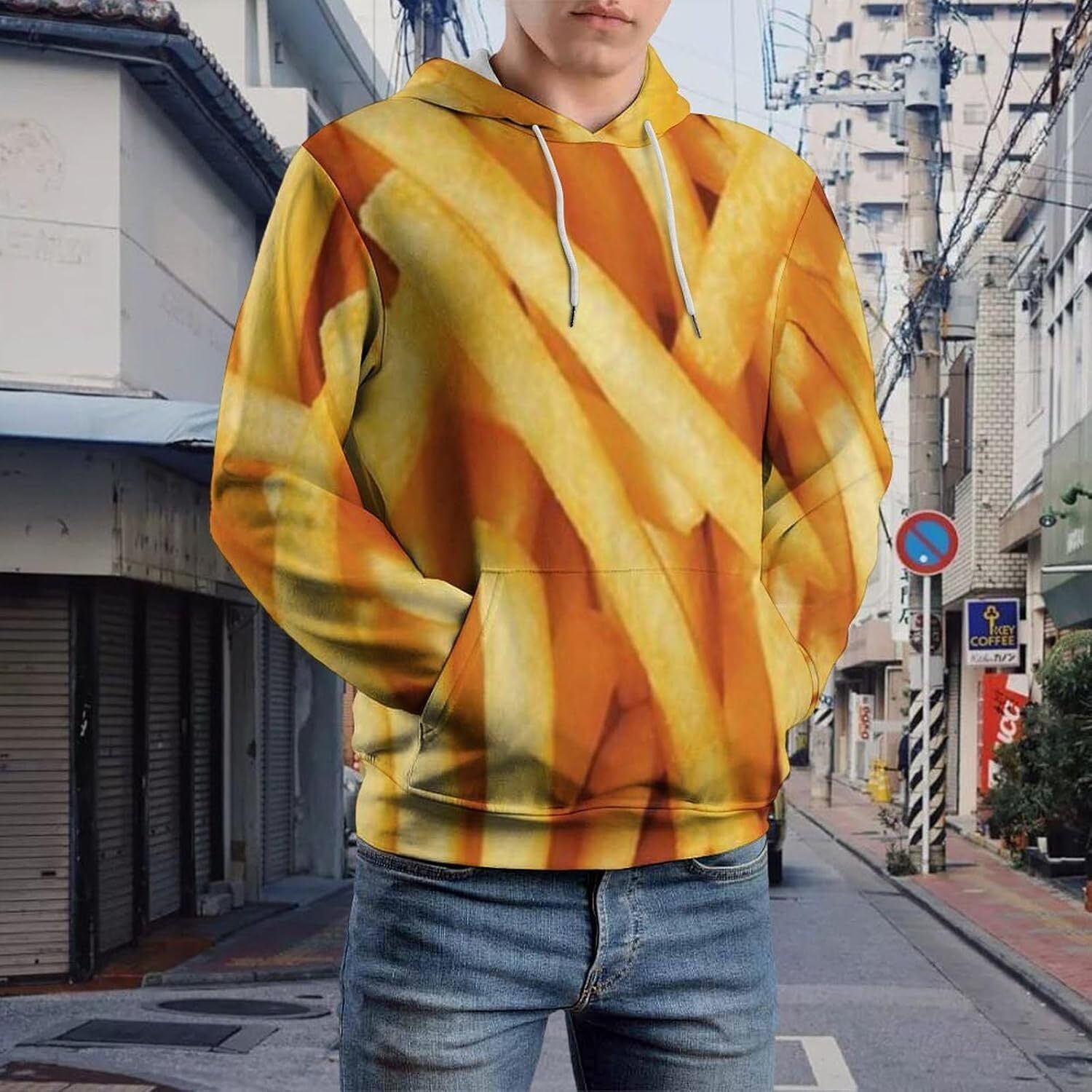 Hoodie for Mens Womens Frying French Fries Hoodies for Men 3D Print Pullover Hooded Drawstring Loose Sweatshirt with Big Pockets Graphic French fries