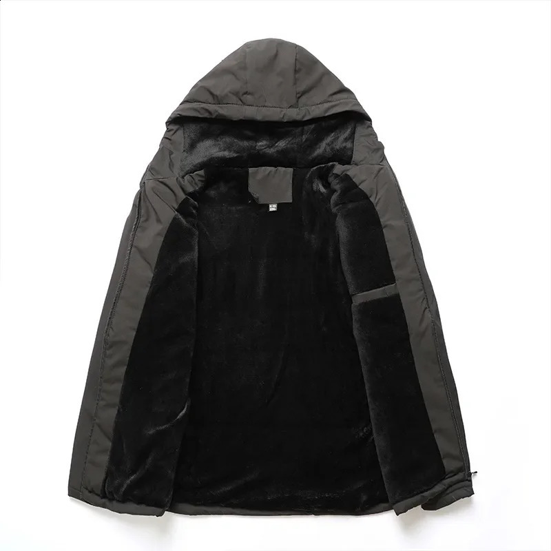 Winter Mens Jacket with Thick Fleece Hooded Outdoor Cotton Windproof Coldproof Casual Outerwear Clothing 241105