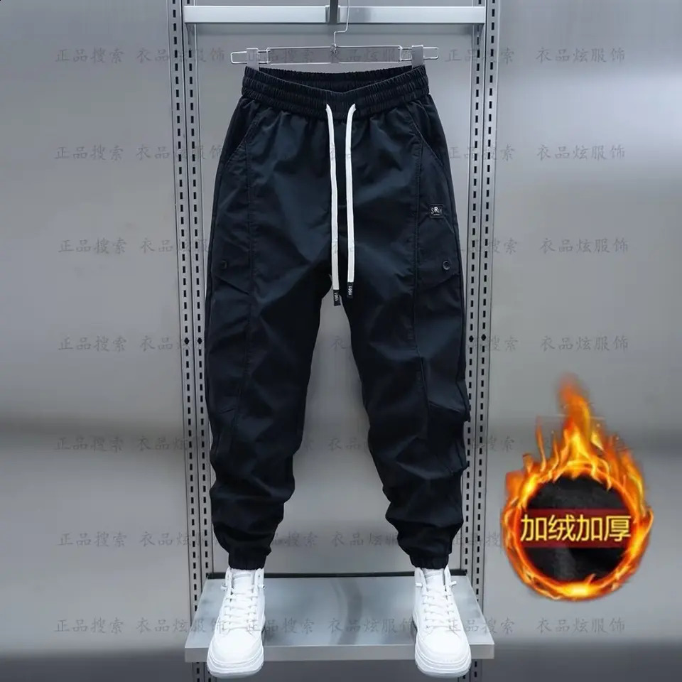 Fleece Mens Casual Pants Drawstring Cargo Trousers Korean Fashion Streetwear High Quality y Men Clothing 241105