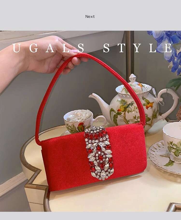 Fashion Veet Square Crystal Shiny Rhies Dia Evening Women Handbag Wedding Party Clutch Purse Shoulder Bag