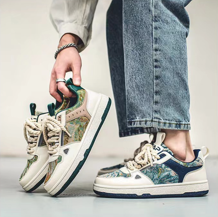 Men's Fashion Casual Shoes:Breathable Comfort Versatile Thick Sole Trendy Print,Blue/Green,Free shipping 2cc4