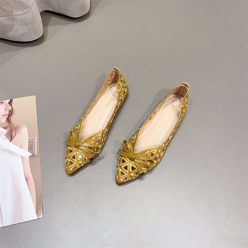 Korean Version Summer New Pointed Hollow Bow Flat For Women's Fairy Style Versatile Shallow Mouth Single Shoes With Skirts