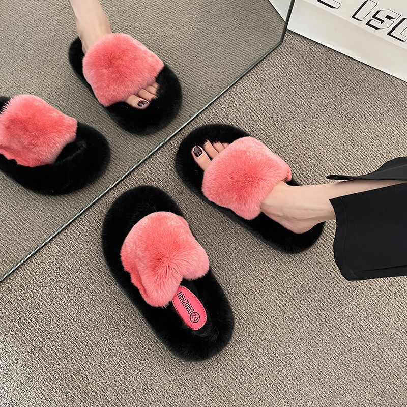 Hairy Slippers For Women In The Autumn And Winter 2024 Popular New Style With Thick Velvet Sole Fashionable And Versatile For Outdoor Wear And Home Co