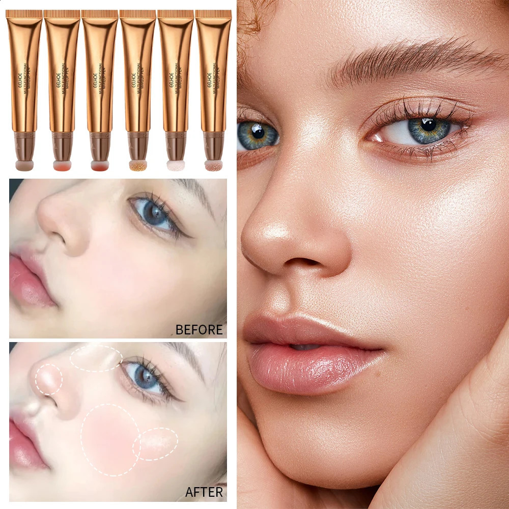 Multifunctional Makeup Pen Liquid Contouring Blush Bronzer Highlighter Pearlescent Soft Sponge Tip Women Cheeks Beauty Cosmetics 241105