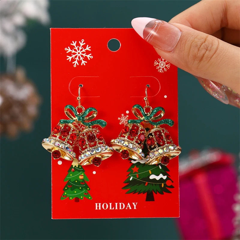Fashion Plush Christmas Tree Earrings for Women Cute Rhinestone Santa Claus Bells Drop Earring Xmas Year Holiday Jewelry 241105