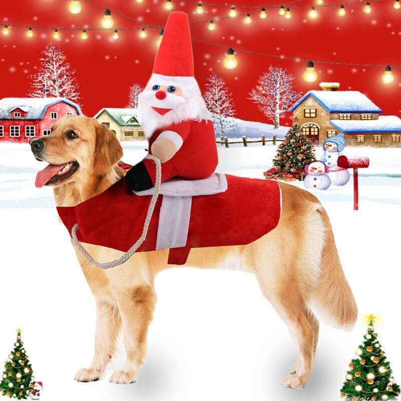 Novelty Funny Pet Christmas Riding Dress Warm Clothes Apparel Party Dressing up Cosplay Clothing for Small Large Dog Outfits