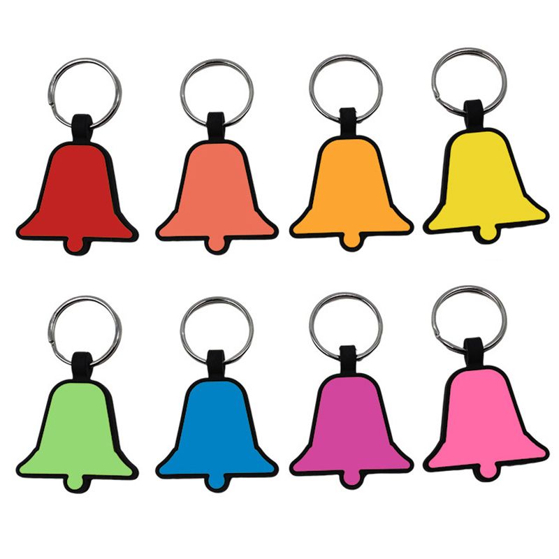 Fashion Bell Dog Tags Keyring Food Grade Silicone Pet Tag DIY Cat And Dog ID Card Keychains