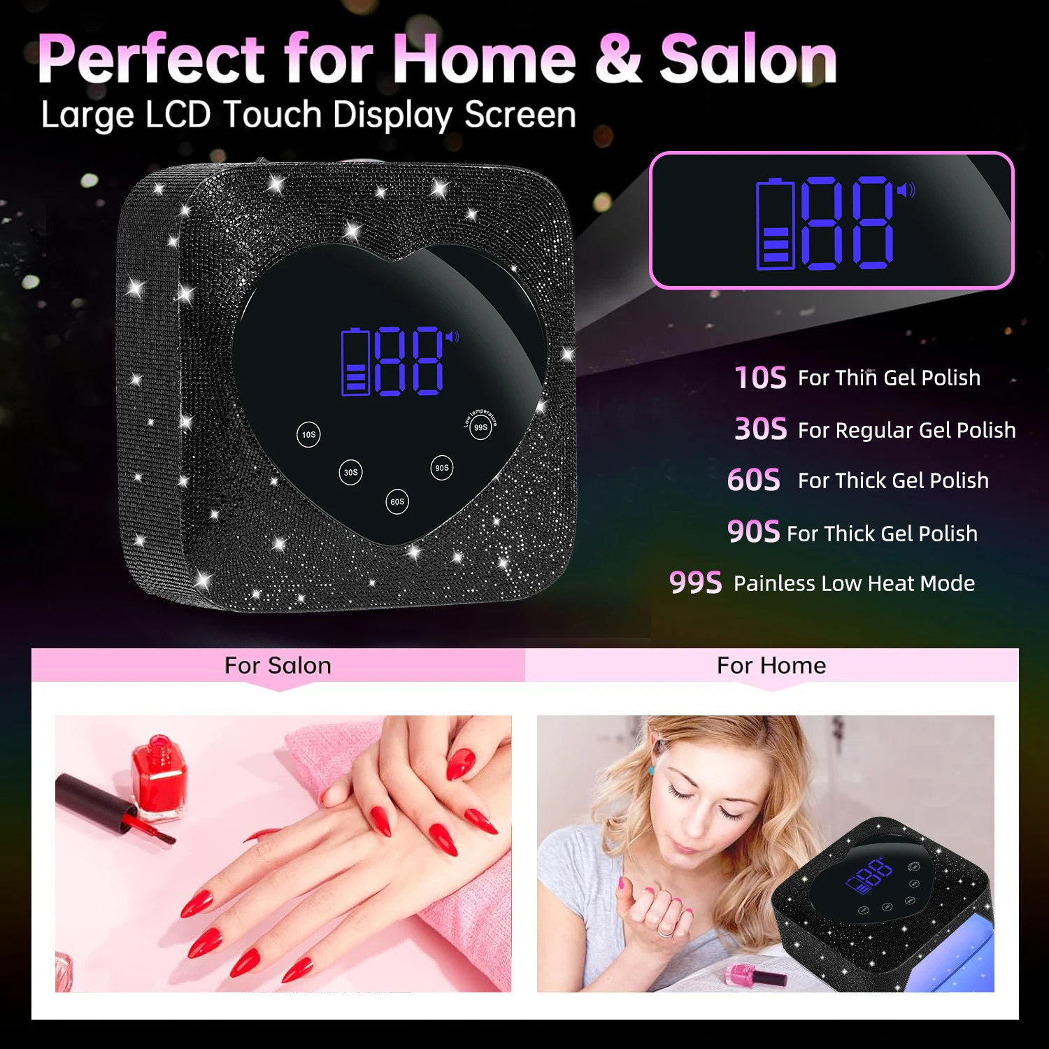 Rechargeable UV LED Nail Lamp for Manicure 30LEDS Gel Polish Drying Machine With Large LCD Touch Professional Smart Nail Dryer 241104
