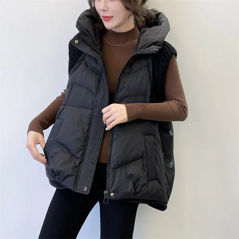 winter knitted patchwork womens Parkas vest short and loose fully matched warm sleeveless cotton vest jacket womens vest 241105