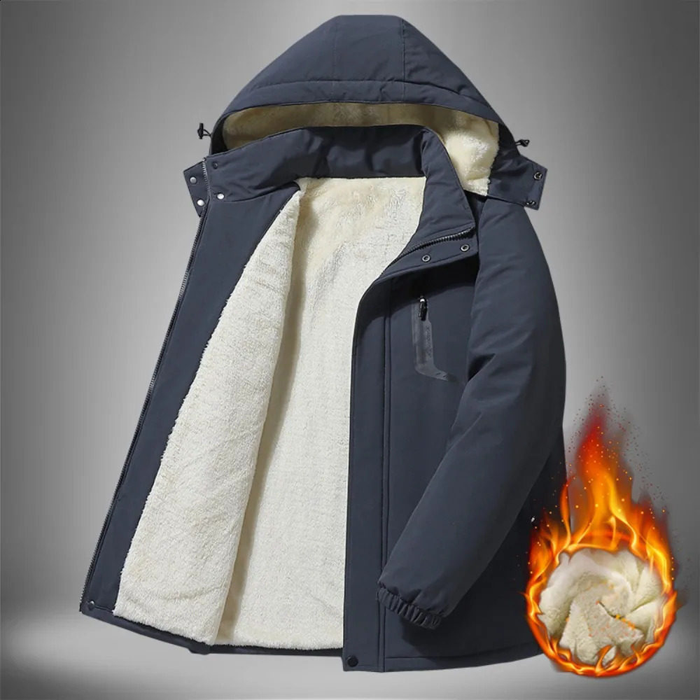 Mens Winter Thick Warm Hooded Jacket Fleece Lining Windproof Waterproof Parka with Removable Hood Military Coat 241105