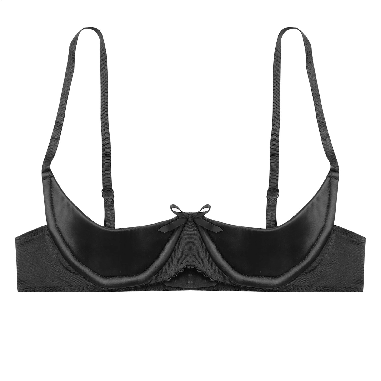 Womens Sexy Open Cup Bras Satin Lingerie Exposed Nipples Chest Brace Adjustable Straps Underwire Brassiere Underwear Nightwear 241105