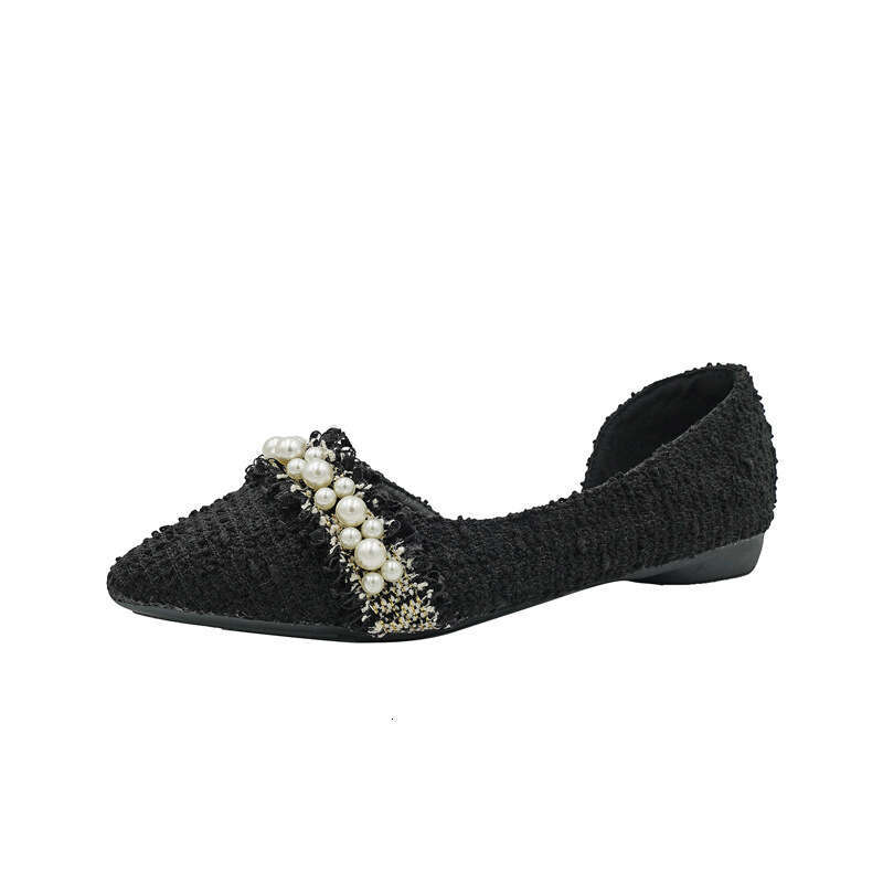 Pearl Decoration French Shallow Mouth Single Shoe Women's Korean Version Spring And Summer New Style Small Fragrant Gentle Pointed Side Empty Fla