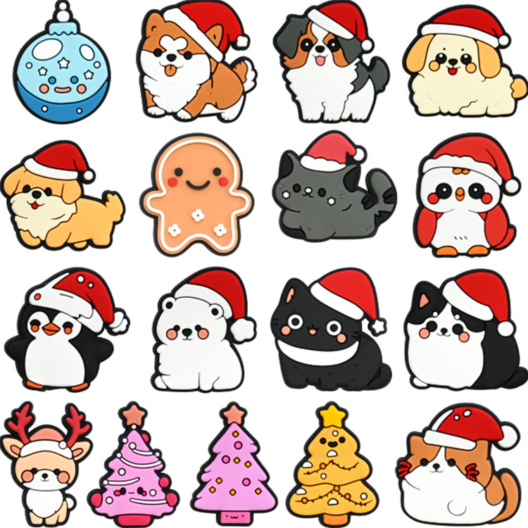 christmas shoe part accessories charms pvc soft cartoon clog charms decoration buckle for garden sandal shoe
