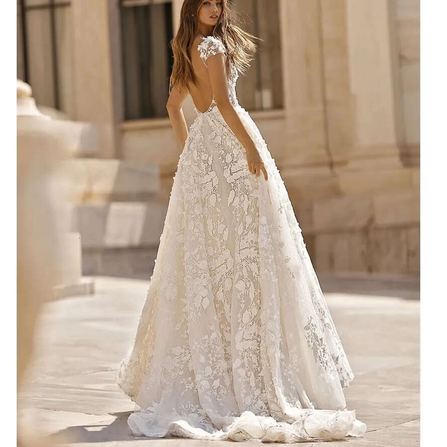 A Boho E Wedding Dresses Sleeveless V Neck Open Back Beach Bridal Gowns Bohemia Country Bride Dress Vestidos De Noiva Estidos