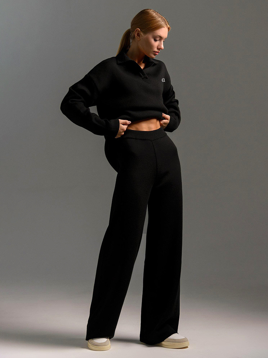 2025-- Women Sweater Yoga Outft Suits Two Piece Autumn Winter Neck Knitted Pullover Wide Leg Pants Jogger Suit Gym Tracksuit